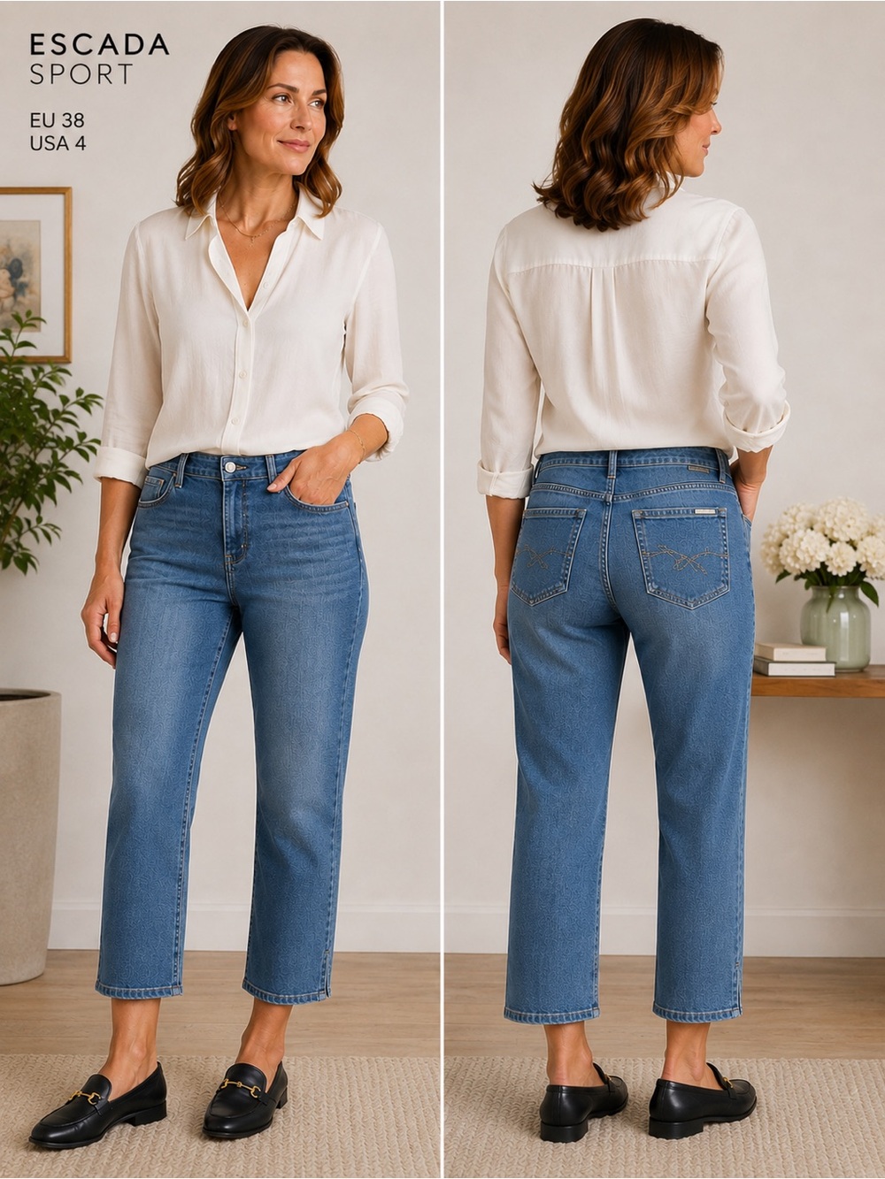 Escada Sport Jeans Womens sz 38/4 Blue Denim Straight Leg Ankle Crop Made Italy